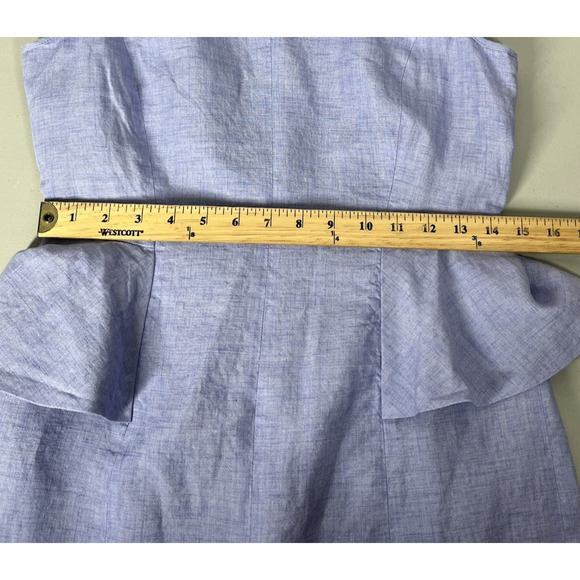 J Crew Peplum Linen Sheath Pencil Dress 4 French Blue Ruffle Career Suiting Work - Picture 8 of 12